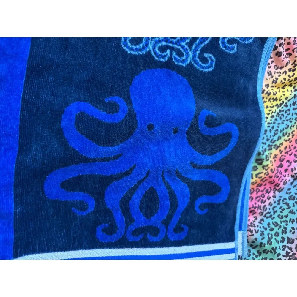 Caro Home Octopus Friends Blues Beach Towel 35x66 Blue Coastal Ocean NWT